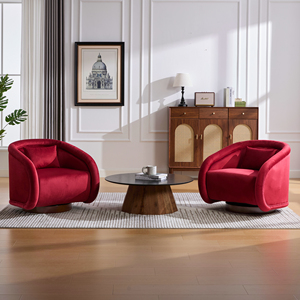 Fauteuil tonneau luxueux en velours <span class=keywords><strong>rouge</strong></span> bordeaux avec rotation à 360° °   Fauteuil pivotant individuel pour salon et chambre à coucher - Product Image 4
