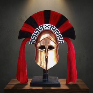 Casque corinthien grec médiéval en acier de calibre 18, plaqué laiton, casque spartiate, casque corinthien doré avec plume rouge et noire, style grec - Product Image 3