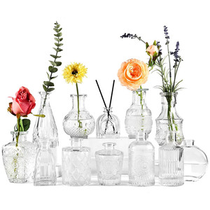 Mini vase à bourgeons transparents ensemble de 12 petits vases à fleurs pour bouteilles en verre de style gaufré pour décor de <span class=keywords><strong>table</strong></span> de <span class=keywords><strong>mariage</strong></span> rustique - Product Image 1