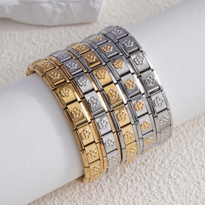Stainless Steel Modular Bracelet Elastic Splicing Floral Pattern Unisex Jewelry Gift - Product Image 1