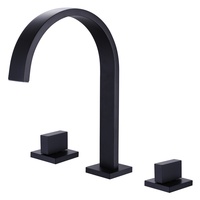 Robinet de lavabo carré noir mat à grand arc, mitigeur chaud/froid en laiton à poignée carrée, robinet de salle de bain moderne à 3 trous