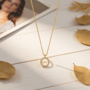 Collar con Colgante de Letra O de Acero, Chapado en Oro, Acero Inoxidable, Circonita Cúbica, Joyería Minimalista para Mujer - Product Image 2