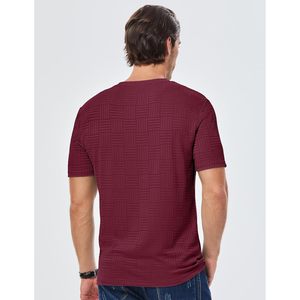 T-shirt pour homme FOXA, coupe ajustée, manches courtes, col rond, tricot texturé, vêtements décontractés - Product Image 4