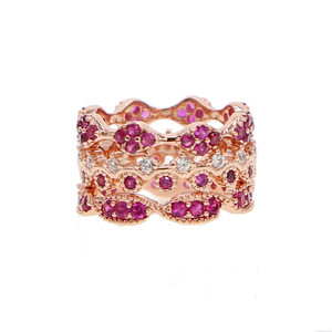 Bague de fiançailles en zircon CZ <span class=keywords><strong>pierre</strong></span> rouge, bijoux pour femme, anneaux empilables éternité - Product Image 6