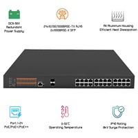 Switch PoE L2 Terkelola 24 Gigabit RJ45, 2 Gigabit SFP Uplink, 400W, Budget 802.3af/at/bt, QoS, Kapasitas 56Gbps, 8K MAC, WEB/SNMP