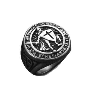 Europeo americano hombres Retro Hip-Hop Acero inoxidable plateado Shell piedra Cruz diseño moda anillo al por mayor - Product Image 5