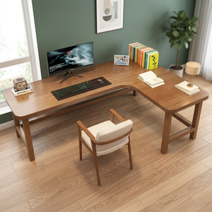 Walnut Solid Wood <b>L</b>-<b>Shaped</b> Executive <b>Desk</b> with Spacious Work Surface for <b>Office</b> Home Study Manager Use - Product Image 3