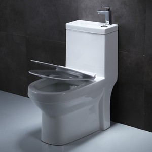 Offre Spéciale : WC en céramique à double chasse, <span class=keywords><strong>design</strong></span> sans bride, deux pièces allongé, contemporain, à sortie verticale (P-trap/S-trap) pour salle de bain - Product Image 3