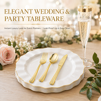 Assiettes de fête jetables en plastique blanc PS en stock, bord doré martelé - 10,25 et 7,5 pouces, assiettes à dessert et à apéritif pour fêtes, mariages