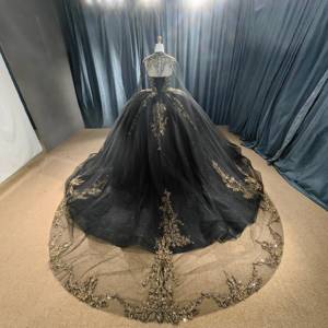 Vestidos de Quinceañera Negros de Fiesta con Apliques de Cuentas y Encaje, Antiestáticos, para Dulces 15-16 Años, Modelo Mcd06 - Product Image 6