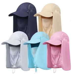 FF1416 Randonnée Pêche Golf Chapeau De Soleil Visière À Séchage Rapide Réglable Casquette De Baseball Pliable avec Couvre-Visage