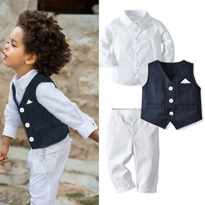 Abito da bambino <span class=keywords><strong>elegante</strong></span> per gentiluomo set 3 pezzi vestito formale per bambini e ragazzi 1 ° compleanno - Product Image 3