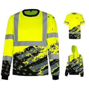 Customized Traffic UV Protection High Visibility T-shirt Hoodies Tie-dye Digital Printing Safety Reflective Clothing