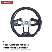 Volant de direction sport en cuir et fibre de carbone STEELTIGER en forme de D avec fond plat pour Toyota Crown S210 14e génération personnalisé