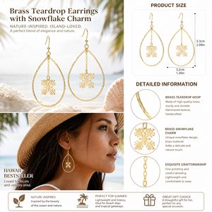 Pendientes de latón con forma de lágrima y colgante de quilla, estilo hawaiano, bohemios, para la playa, uso diario o viajes. - Product Image 3