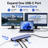 7-in-1 Dual HDMI 4K 60Hz USB-C Hub 100W PD Type-C Dockingstation Aluminium Multipoort Splitter Adapter voor MacBook Laptop