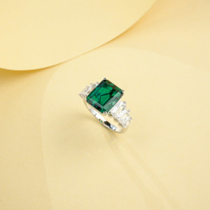 S925 Sterling <b>Silver</b> Lab Created <b>Emerald</b> <b>Ring</b> - Product Image 3