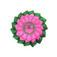 Broche en cristal de strass pour femmes, fleur en ruban de satin artisanal, Alpha IVY grecque, inspirante, sororité, vert rose