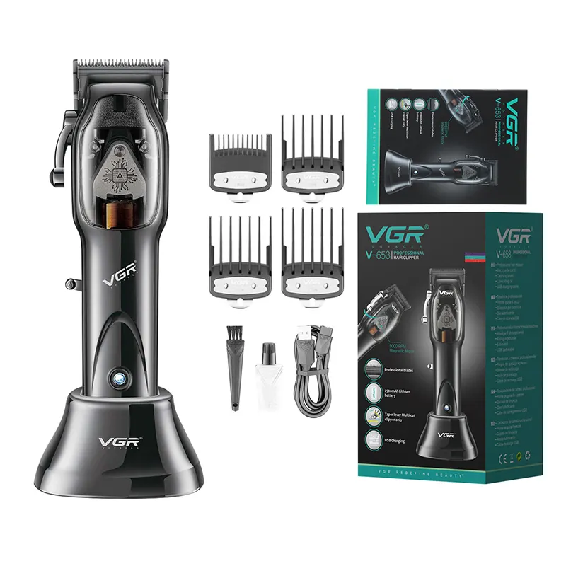 VGR V-653 9000RPM Magnetic Motor Salon Barber Cordless Rechargeable Men Professional Electric Hair Clipper