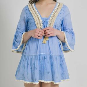 Vestido Boho al por mayor de fábrica con bajo MOQ, mangas con volantes y conchas, bordado jacquard, pareos de playa, vestidos de mujer de gran venta - Product Image 2