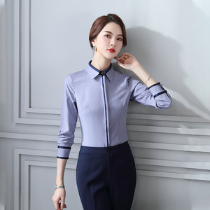 Women's White Long Sleeve Shirt With Concealed Buttons Contrast Color Work Blouse For Office And Service Industry - Product Image 4