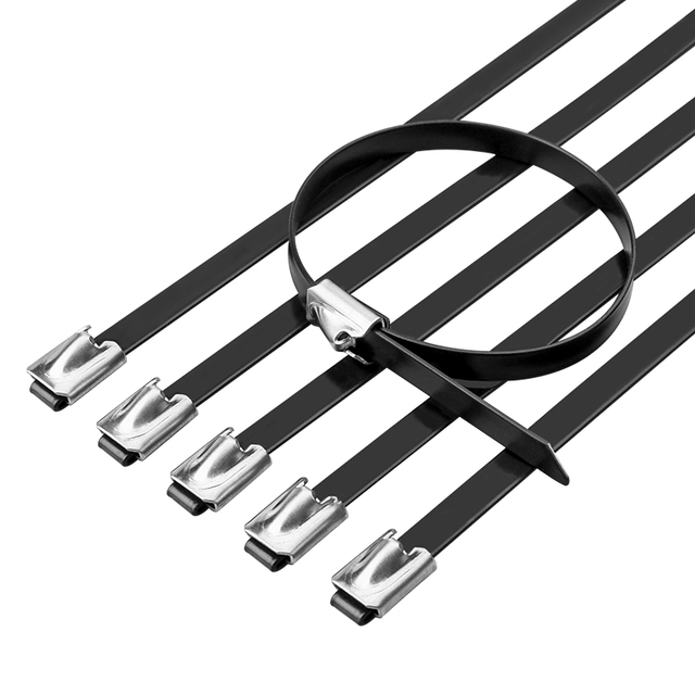 5.6*300mm Black PVC Coated 304 Stainless Steel Cable Tie Self-locking Zipper Tie Weatherproof UV-resistant ROHS CE Certified