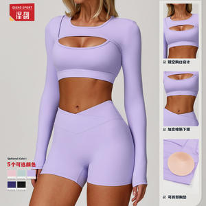 Haut de yoga à manches longues Zechuang pour femme, couleur unie, coupe ajustée, débardeur de sport évidé, pour la course et l'entraînement ECX4501 - Product Image 5