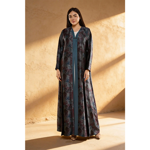 LEDUO Customized Elegant Women Stain Floral Print Eid Luxury Open Style Modest <b>Kaftan</b> - Product Image 1