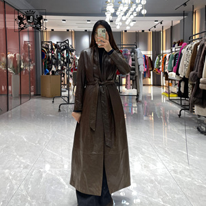 Veste longue en cuir d'agneau véritable Janefur pour femme, printemps-automne, marron, noir, imperméable, pour femmes - Product Image 4