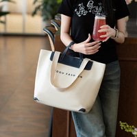 Sac fourre-tout en toile grande capacité avec bordure contrastée et doubles poignées pour emballage personnalisé, vente au détail, shopping et transport quotidien