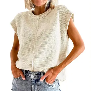 स्लीवलेस निट वेस्ट क्रू नेक कैप स्लीव पुलओवर टैंक टॉप कैजुअल लूज फिट महिलाओं का स्वेटर