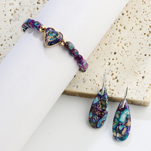 Regalo de San Valentín para mi madrina amor corazón multicolor cuadrado emperador Piedra cuenta pulsera elástica lágrima colgante pendiente conjunto - Product Image 5