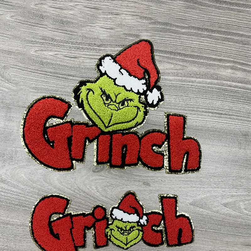 Parches de chenilla brillantes de Feliz Navidad con purpurina personalizada, parche para planchar, parches de chenilla con letras de Papá Noel para ropa