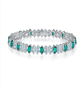 Venta al por mayor de pulsera de tenis personalizable chapado en oro blanco corte Marquesa nano verde clásico para mujer Sier cadena estilo elegante - Product Image 1