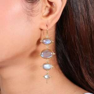 Ensemble de boucles d'oreilles pendantes pour femmes, design unique et tendance, en argent sterling 925 plaqué or, pierre précieuse labradorite - Product Image 2