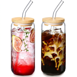 Vasos de Vidrio Resistentes al Calor y Frío al por Mayor, en Forma de Lata, Tarros Mason, Vasos de Cerveza Tipo Stein con Tapas de Bambú y Pajitas - Product Image 1