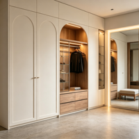Armoire sur mesure intégrée avec portes en verre MDF, miroir LED, tiroirs, tringle à vêtements, meubles pour chambre, hôtel, villa