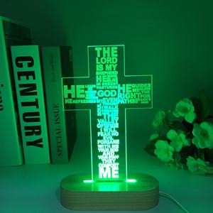 Sainte Bible Psaume Poème Croix En Bois Veilleuse Christian Chambre Lampe De Table avec LED Église Décor Cadeau Plug-In Supply Dropship - Product Image 3