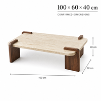 Table basse rectangulaire moderne avec surface texturée légère et supports en bois courbés pour salon 100 x 60 x 40 cm