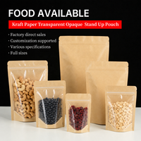 Sachet Doypack Autoportant Refermable en Papier Kraft Brun Transparent avec Fermeture Zip pour Emballage Alimentaire (Noix, Café, Thé)