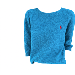 Pull en laine/viscose bleu à col rond pour femme, manches courtes, style streetwear, anti-rétrécissement, anti-boulochage, toutes saisons - Product Image 1