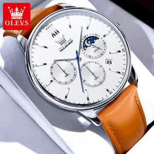 2922 New Chronograph Quartz Watches for Men Moon Phase Calendar Leather Men's Watch Original Waterproof Fashion Hand <b>Clock</b> - Product Image 1
