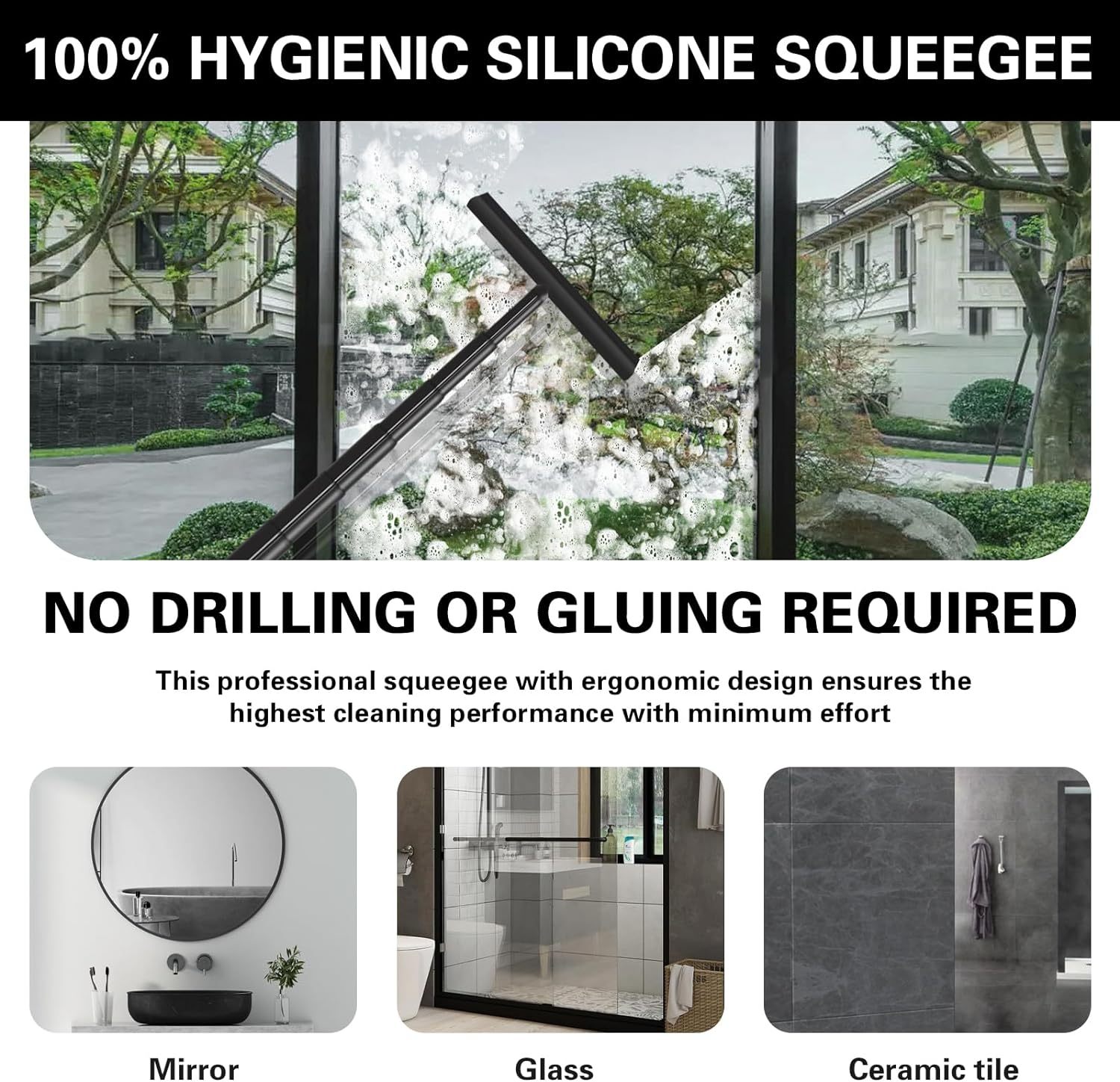 New Coming Stainless Steel Retractable Silicone Window Shower Squeegee Heavy-Duty Bathroom Squeegee for Shower Glass Doors · image 6