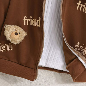 Vêtements pour enfants Automne Hiver Filles Manches longues <span class=keywords><strong>Veste</strong></span> à capuche avec fermeture éclair Mignon ours en peluche Fabrication en gros Personnalisation - Product Image 5