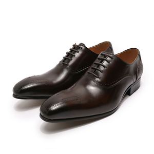2021 Retro Black Brown Leather <b>Shoes</b> Pointed Toe Men Lace up Formal Business Office Wedding Dress <b>Shoes</b> - Product Image 1