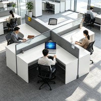 Poste de travail modulaire en forme de croix pour 4 personnes, cloison de bureau pour personnel, bureau modulaire 4 places pour bureau à aire ouverte