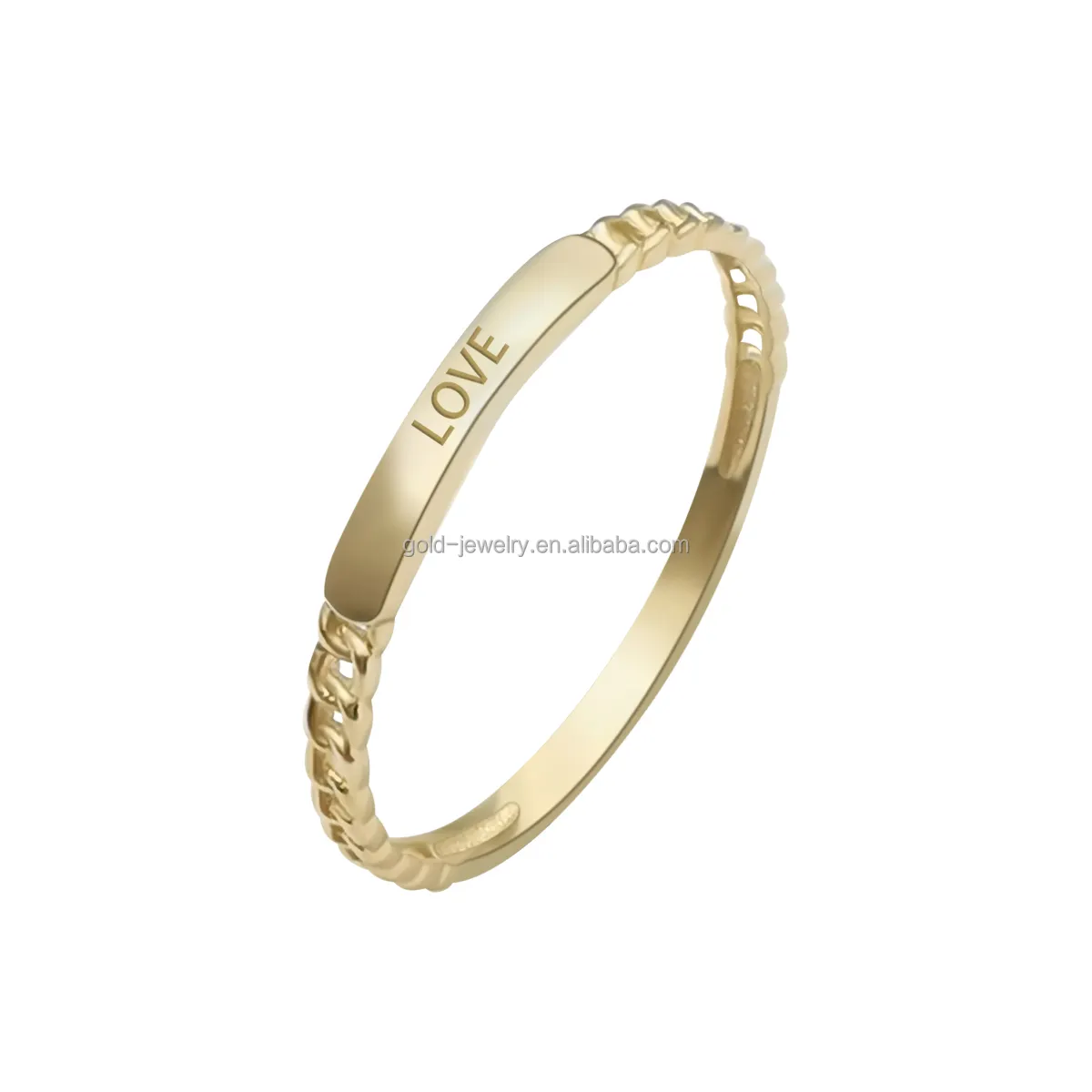 Gold Love Letter Chain Design Women Ring Fashion Gift 9K 14K Real Gold Fashion Jewelry Finger Ring Engagement BandsまたはRings