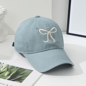 Logo personnalisé Clean Girl Coquette Style Balletcore Coton 6 Panneaux Broderie Noeud Denim Style Coréen Sportif Chapeau Toque Casquette de Baseball - Product Image 5