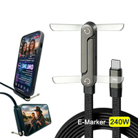 Support de câble de données coudé USB-C vers Type-C en alliage d'aluminium 240W 6A à charge rapide avec gaine en nylon pour iPhone 17 et écouteurs