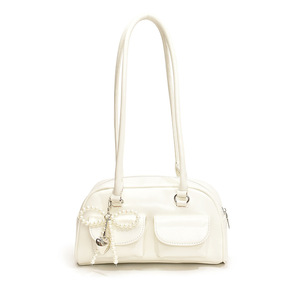 Sac à bandoulière en cuir PU style vintage avec nœud perlé et pendentif, idéal pour la mode féminine estivale 2025 - Product Image 4